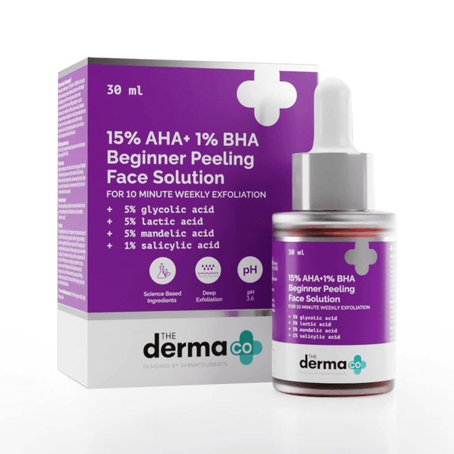 15% AHA + 1% BHA Beginner Face Peeling Solution | For 10-Minute Weekly Exfoliation | 30 ml