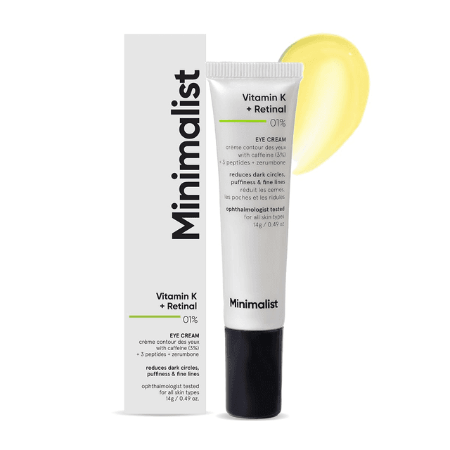 Vitamin K + Retinal 01% Under Eye Cream | Reduces Dark Circles, Wrinkles & Fine Lines | With Caffeine for Puffiness | For Women & Men | 14 gm