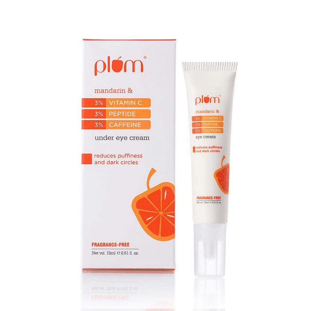 3% Vitamin C 3% Peptide & 3% Caffeine Eye Cream with Mandarin | Reduces Puffiness & Dark Circles | Improves Firmness & Elasticity| Reduces Fine Lines | Fragrance-Free | 100% Vegan