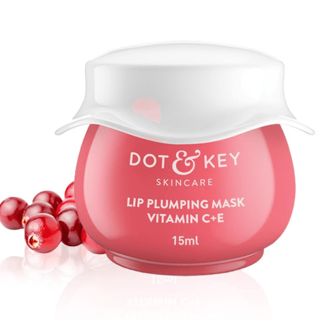 DOT & KEY Lip Plumping Mask With Shea Butter & Vitamin C + E For Naturally Glowing Lips | Smoothes Flaky & Dry Lips | LipMask For Soft,Smooth & Plump | (Lingonberry) |15Ml