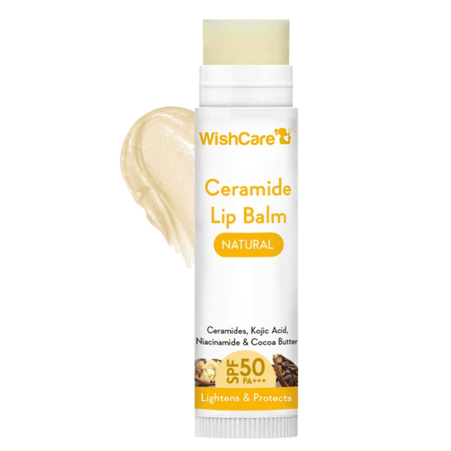 WishCare Ceramide Lip Balm SPF 50 PA+++ | Brightening Lip Balm for Dark Lips | Kojic Acid & Niacinamide | Natural & Untinted | For Women & Men | 5g