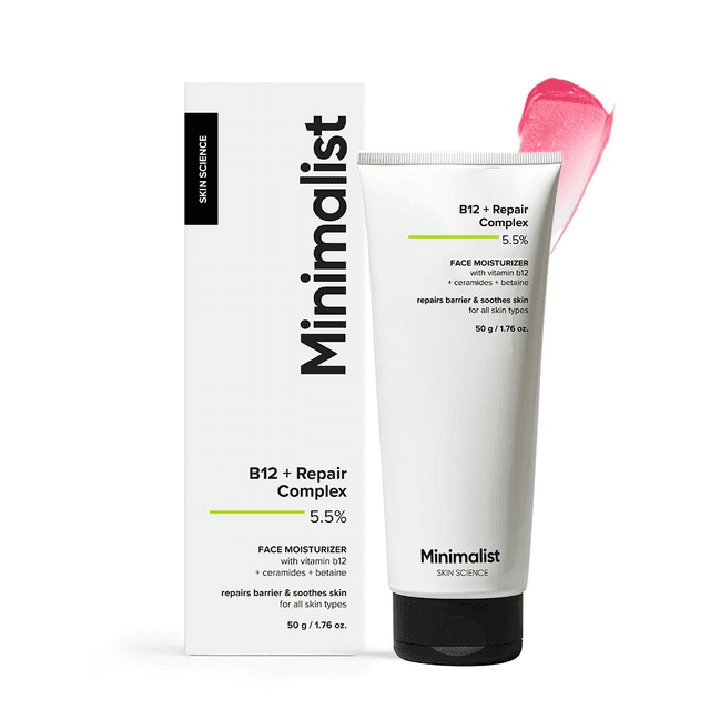 Minimalist Barrier Repair Face Moisturizer with Vitamin B12 Complex 5.5% | Ceramides | Lightweight Gel | 50g