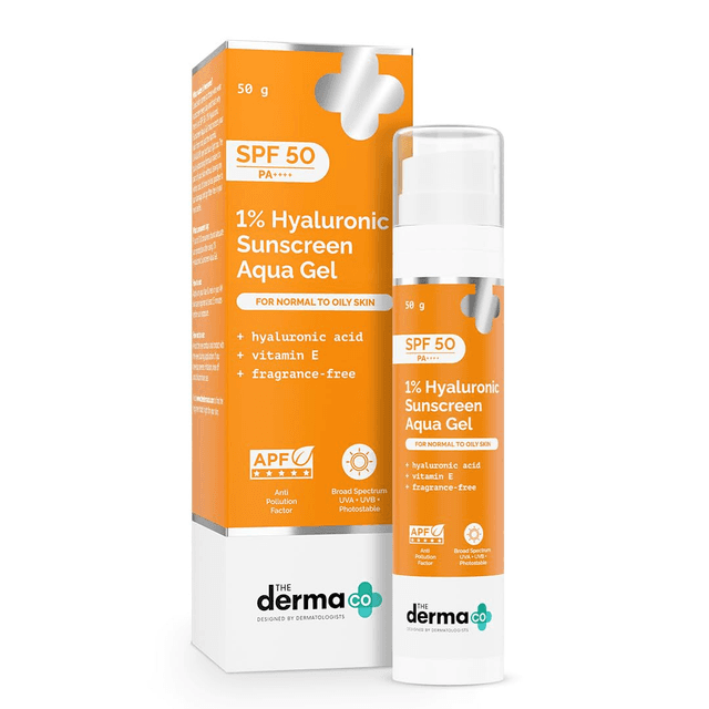 The Derma Co 1% Hyaluronic Sunscreen Aqua Gel SPF 50 PA++++ | Hydrating & Lightweight | No White Cast | 50g